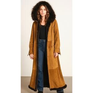 Vintage Jekel Paris Suede Leather Coat Full Real Fur Lining Long Boho Thrashed